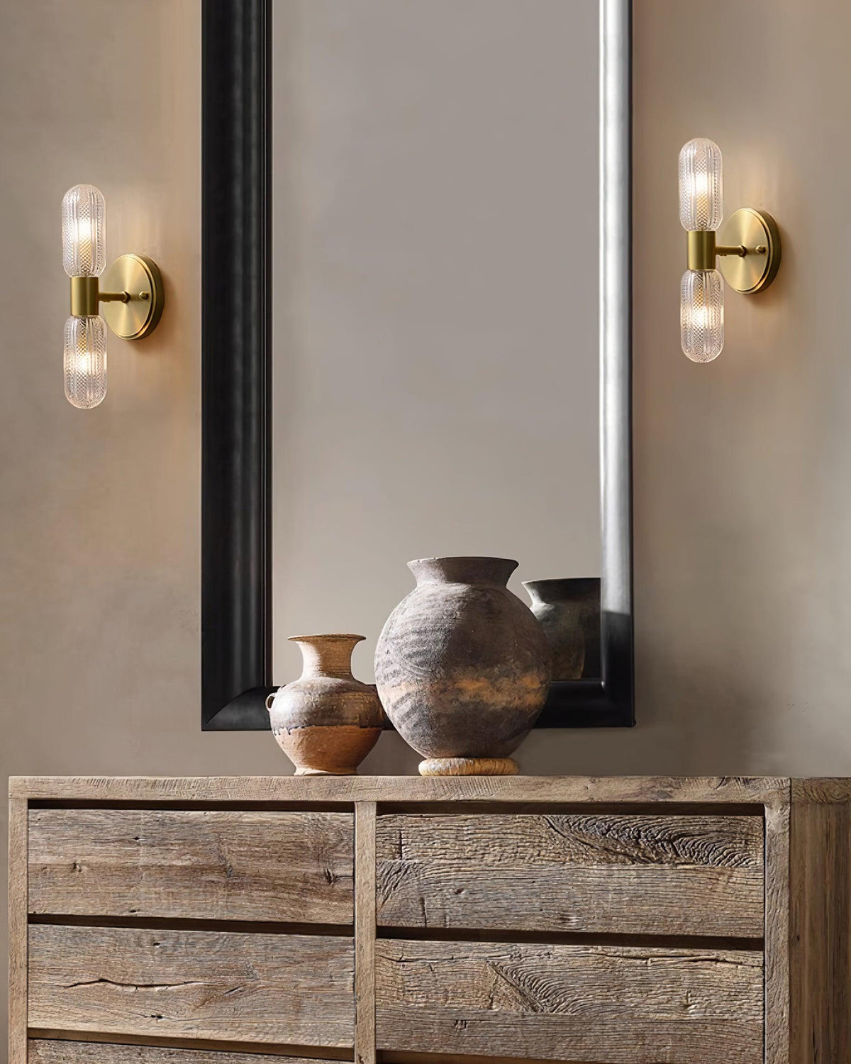 Eira Brass and Textured Glass Double Light Wall Sconce