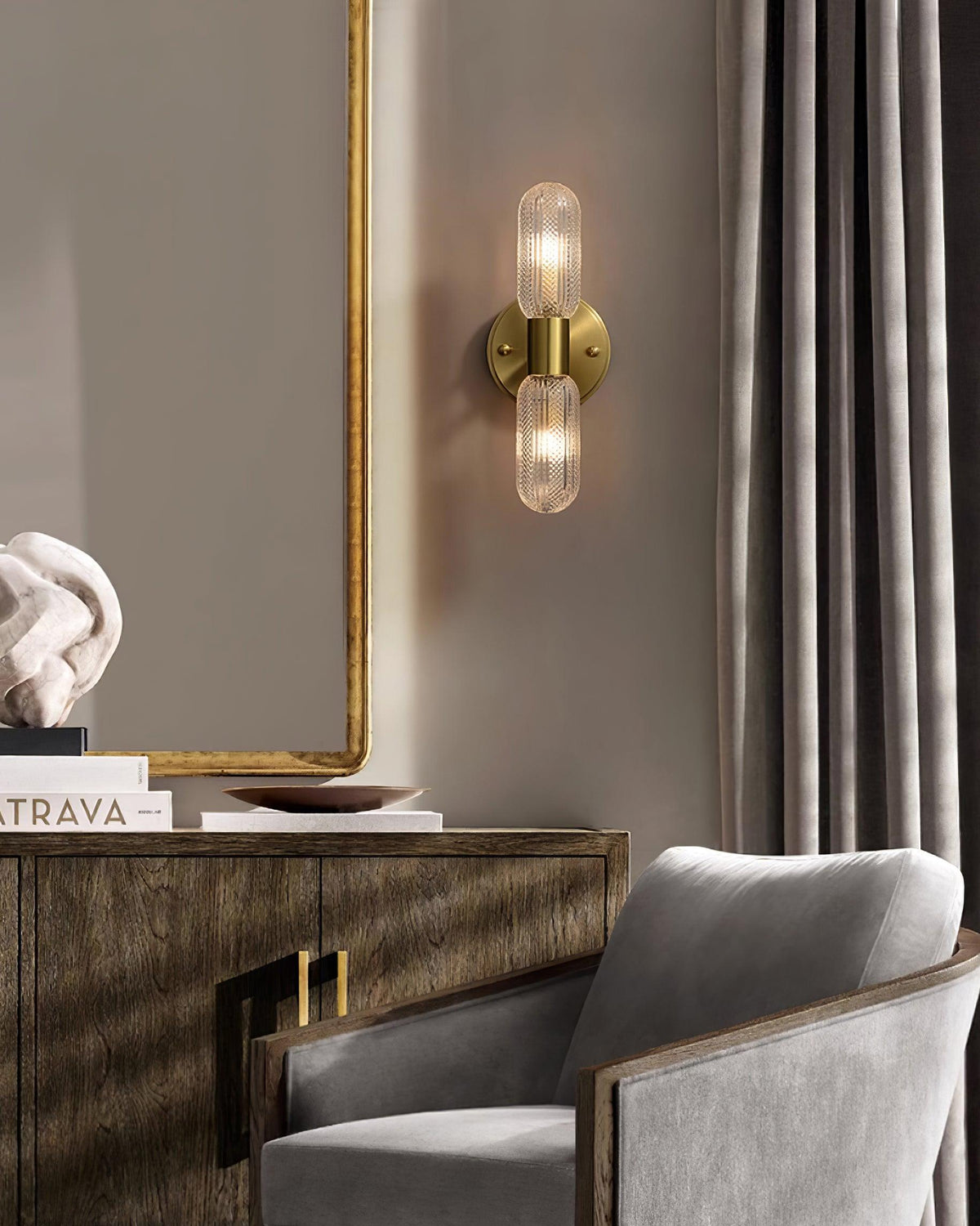 Eira Brass and Textured Glass Double Light Wall Sconce