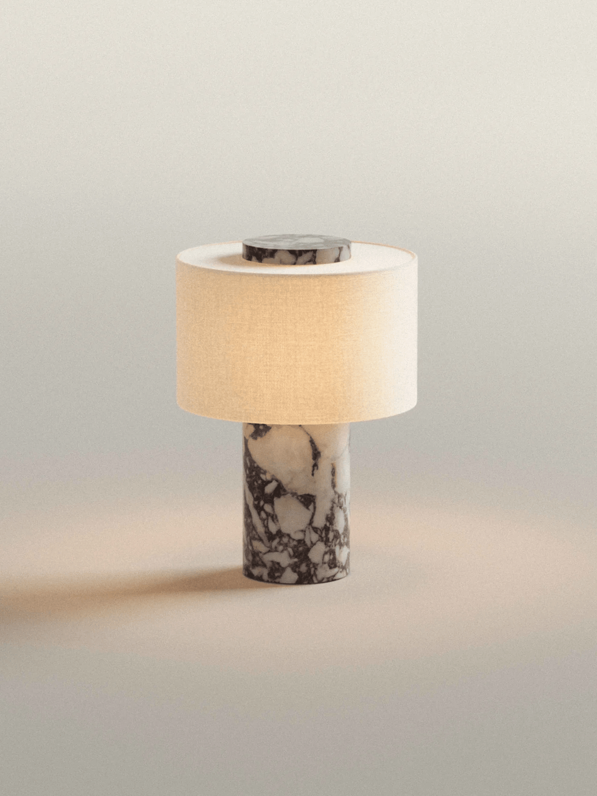Kalvy Cylindrical Travertine Marble Table Lamp