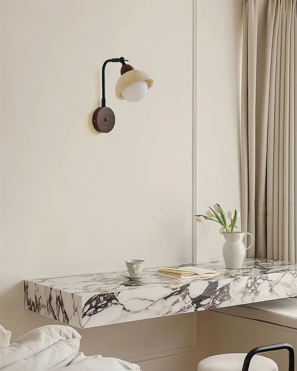 Tavalielle Wall Light Travertine White Opalescent Globe