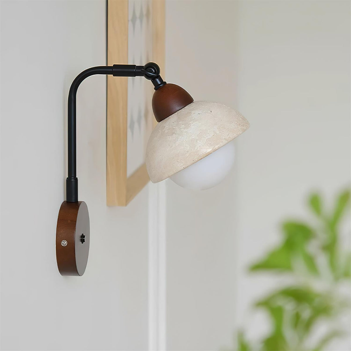 Tavalielle Wall Light Travertine White Opalescent Globe