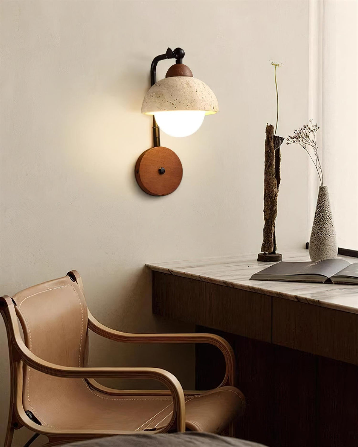 Tavalielle Wall Light Travertine White Opalescent Globe
