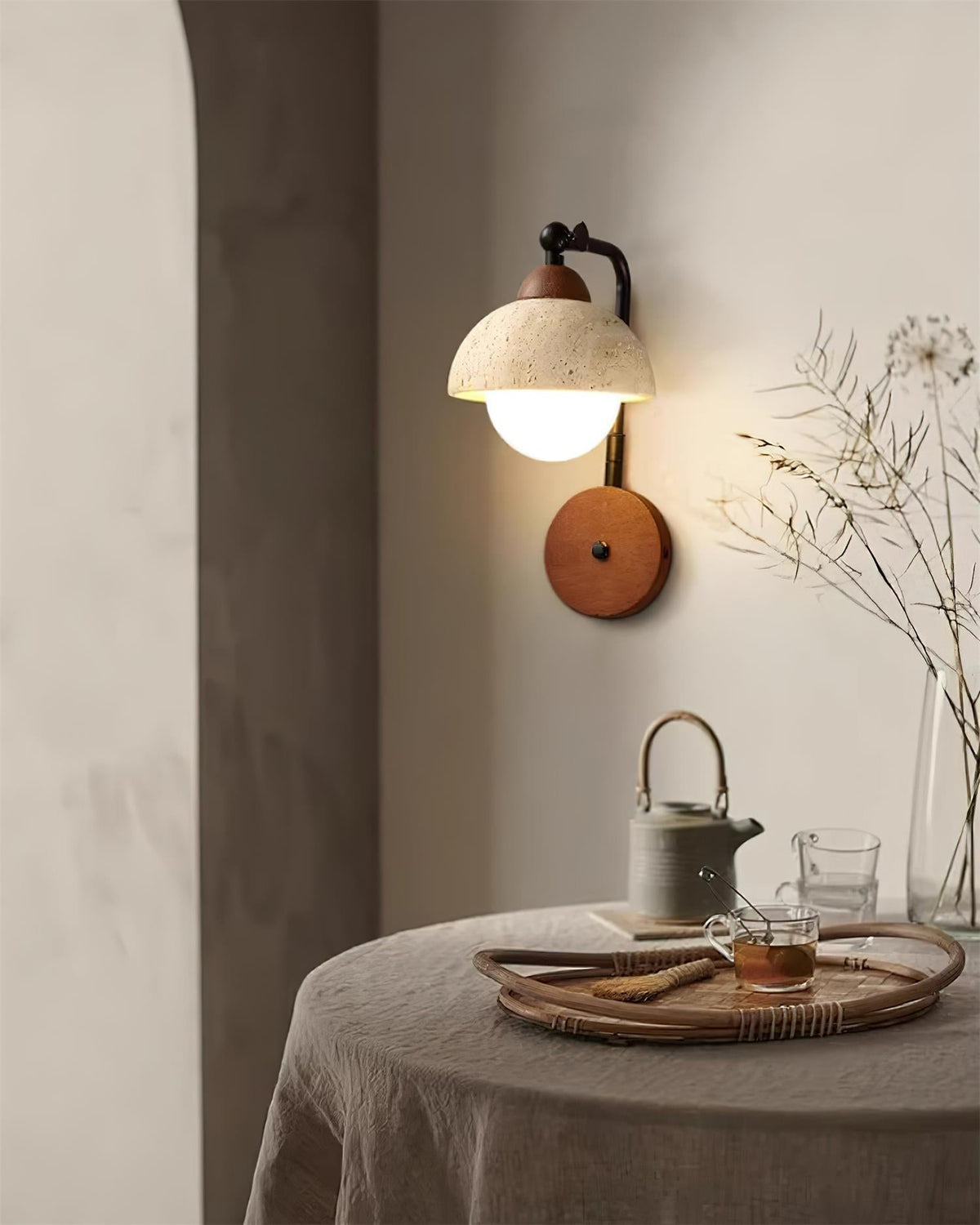 Tavalielle Wall Light Travertine White Opalescent Globe