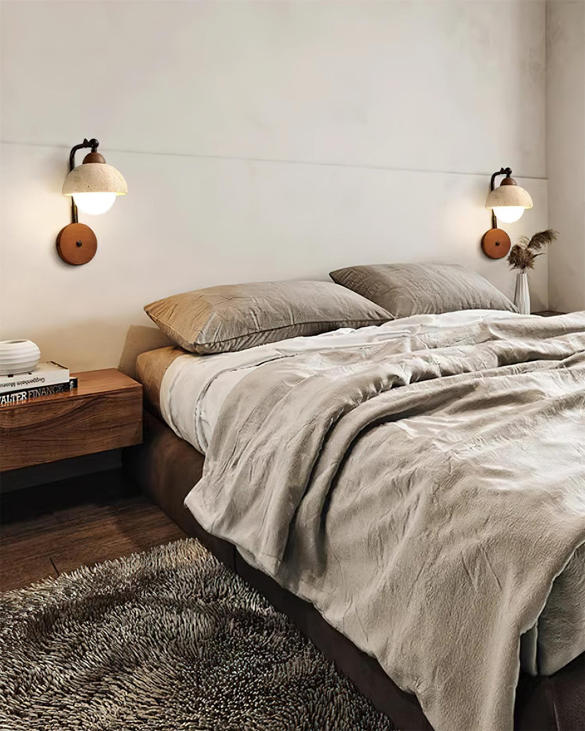 Tavalielle Wall Light Travertine White Opalescent Globe