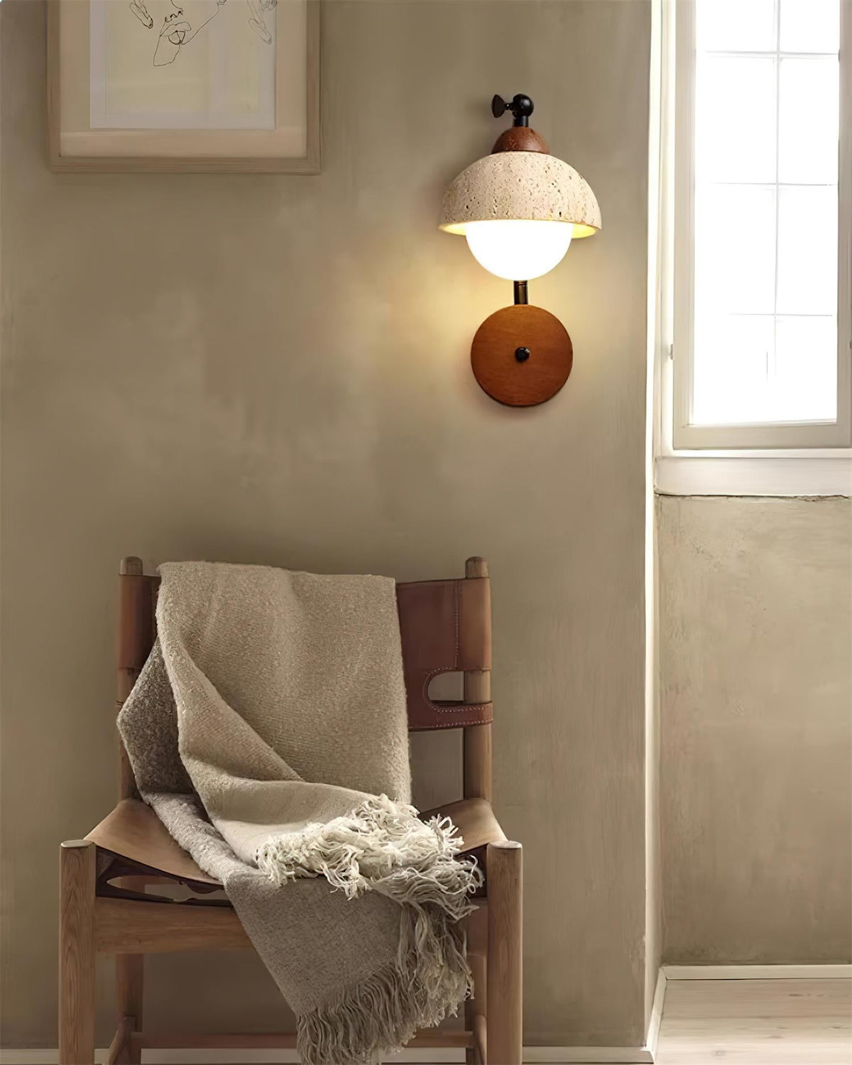 Tavalielle Wall Light Travertine White Opalescent Globe