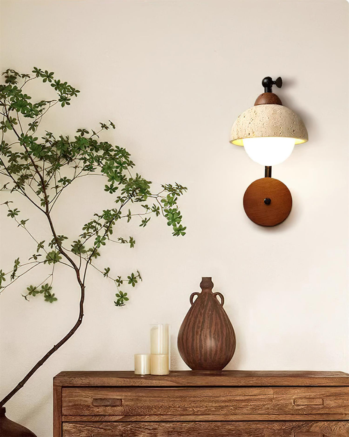 Tavalielle Wall Light Travertine White Opalescent Globe
