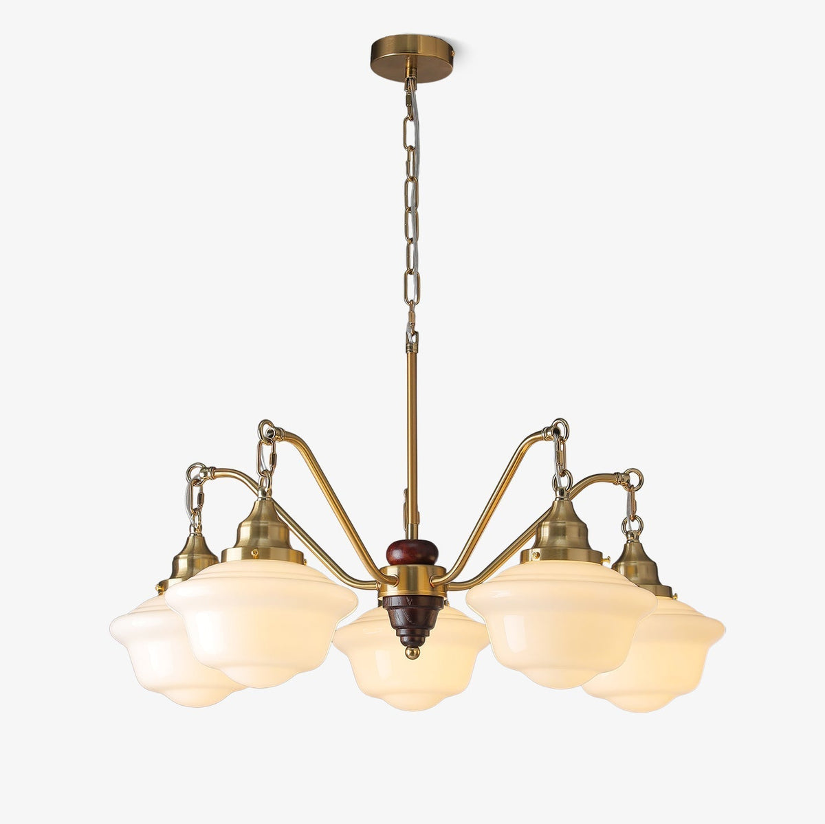 Syloira Chandelier Brass Wood Frosted Glass Classic