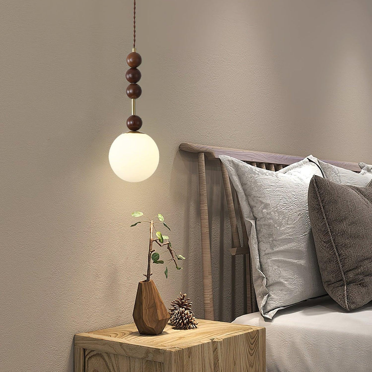 Cidemus Vintage Globe Pendant Light Wooden Beads