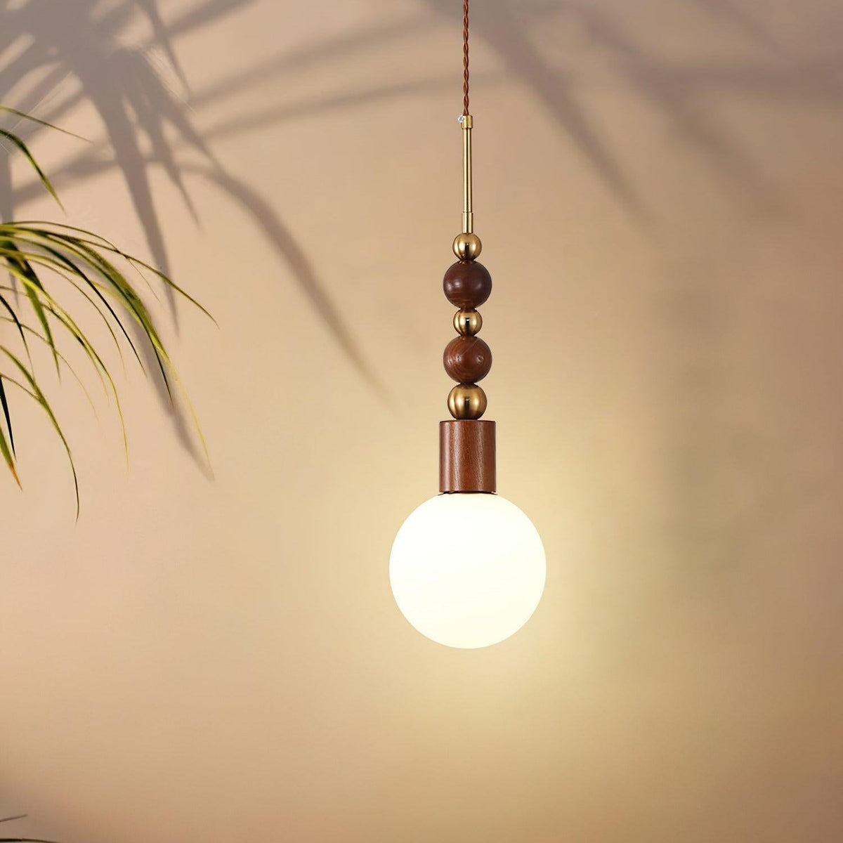 Cidemus Vintage Globe Pendant Light Wooden Beads