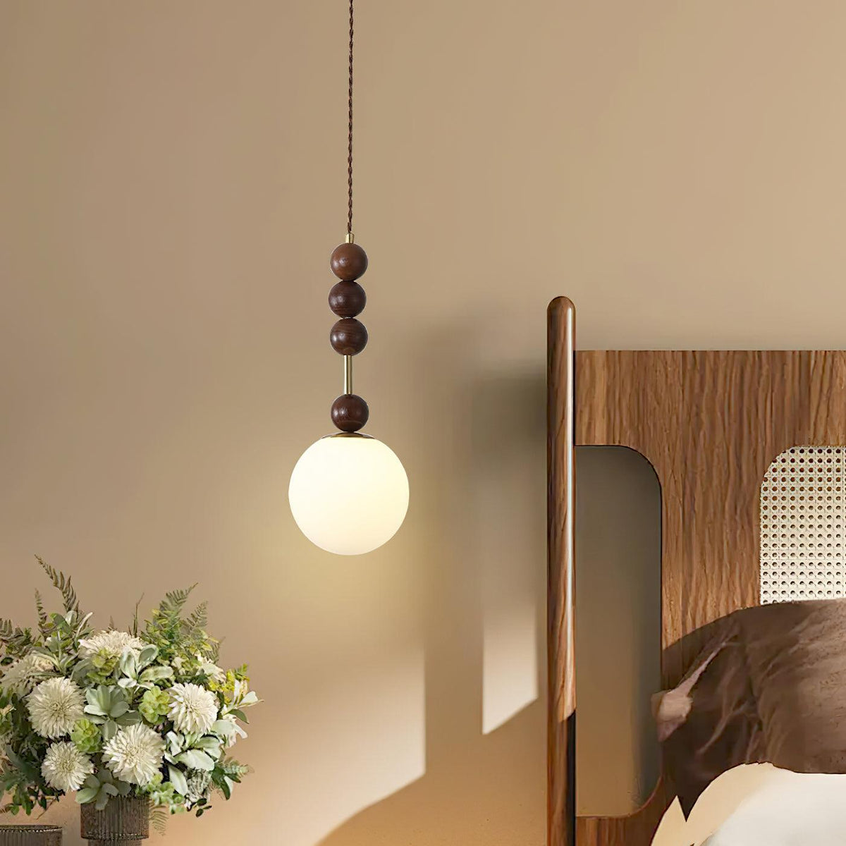 Cidemus Vintage Globe Pendant Light Wooden Beads