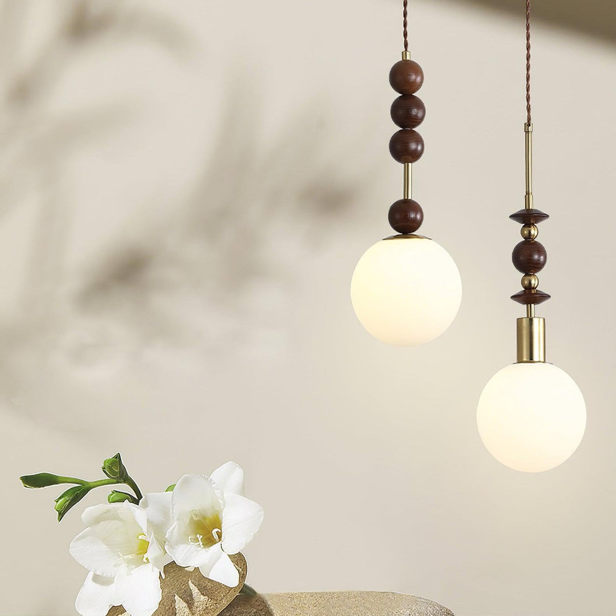 Cidemus Vintage Globe Pendant Light Wooden Beads