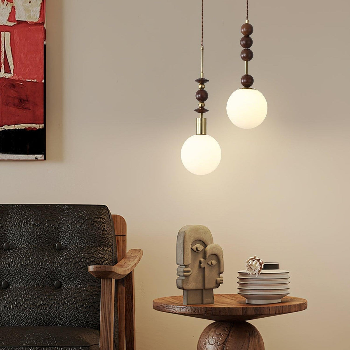Cidemus Vintage Globe Pendant Light Wooden Beads