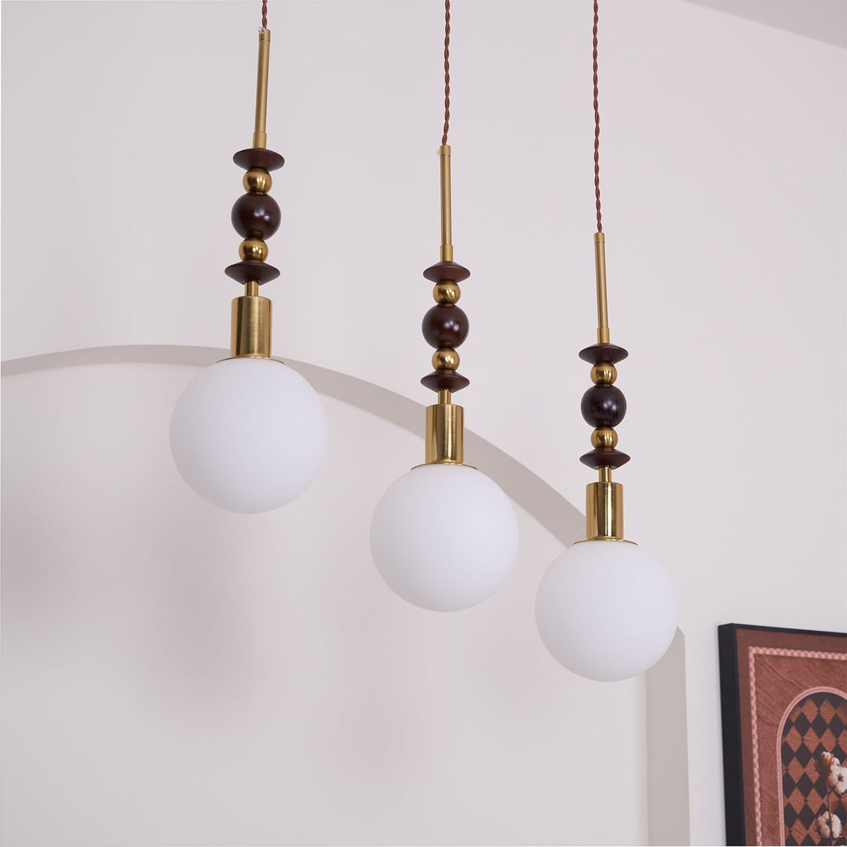 Cidemus Vintage Globe Pendant Light Wooden Beads