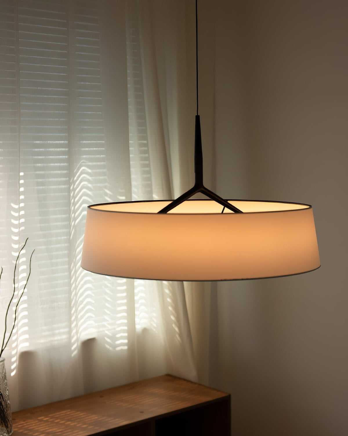 Liora Pendant Light White Fabric Drum Black Minimalist