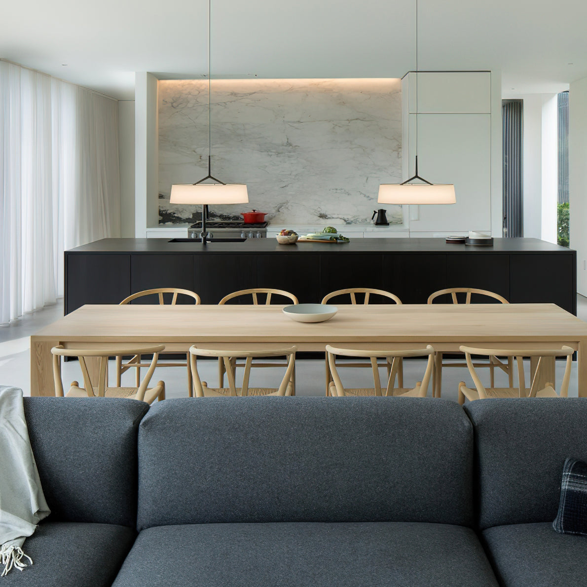 Liora Pendant Light White Fabric Drum Black Minimalist