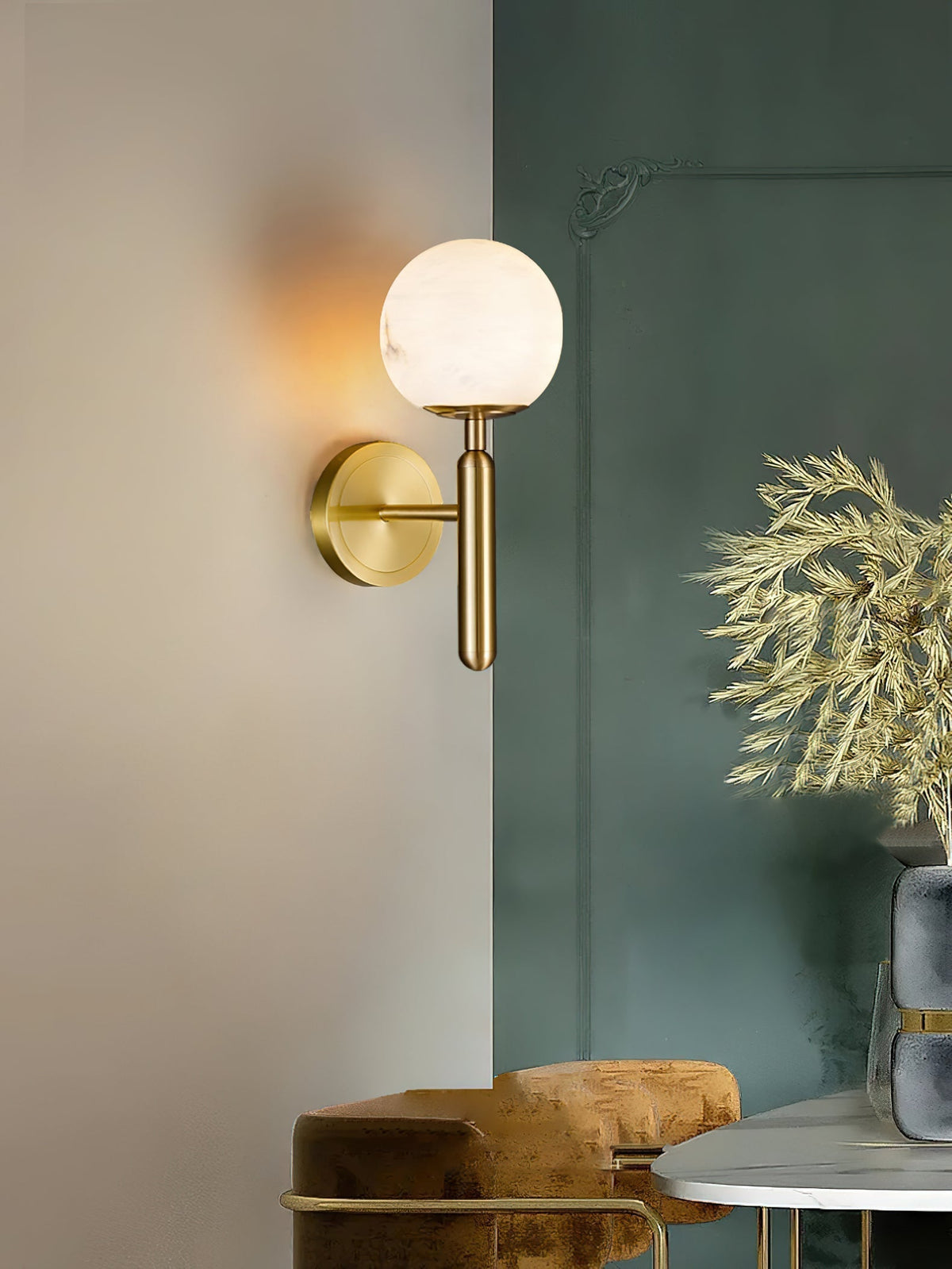 Albanette Brass Alabaster Wall Lamp