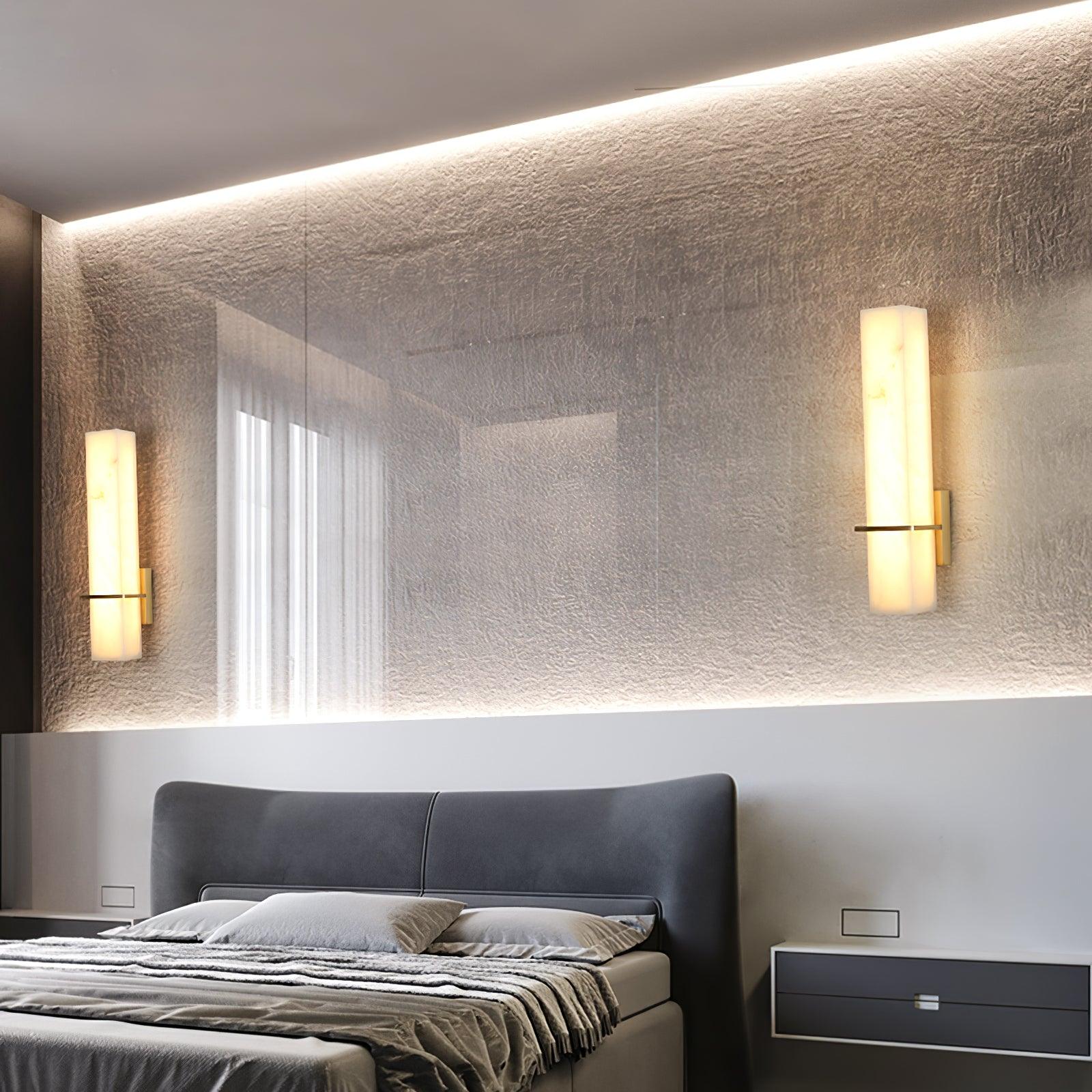 Ritta Wall Lamp White Alabaster Brass Modern Cuboid