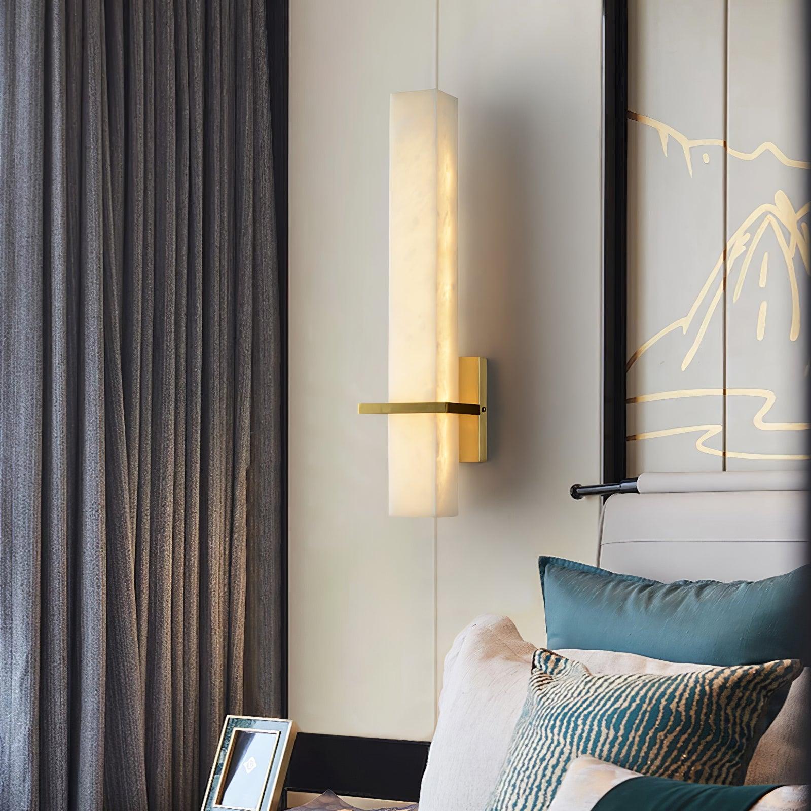 Ritta Wall Lamp White Alabaster Brass Modern Cuboid