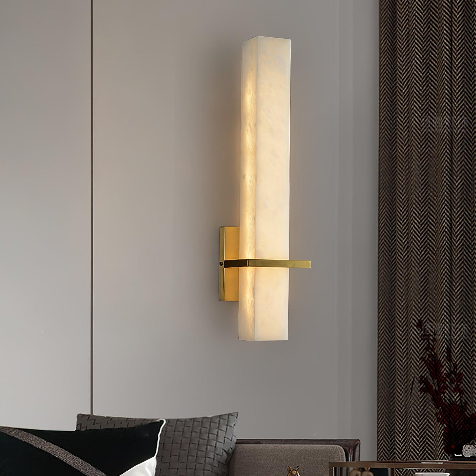 Ritta Wall Lamp White Alabaster Brass Modern Cuboid