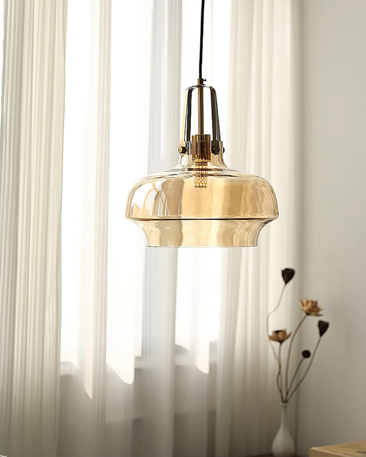 Liorarise Amber Glass Pendant Light with Brass Fittings