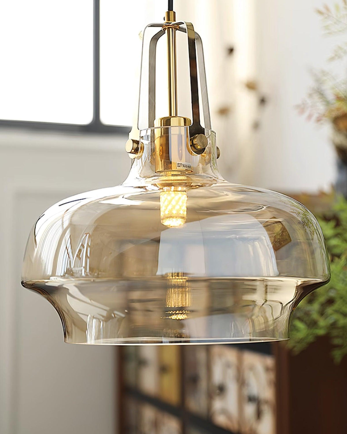 Liorarise Amber Glass Pendant Light with Brass Fittings