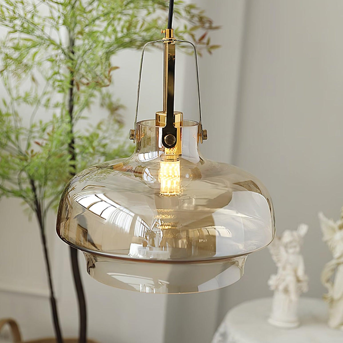 Liorarise Amber Glass Pendant Light with Brass Fittings
