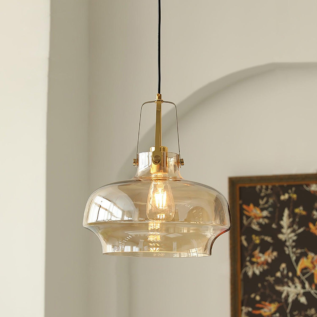 Liorarise Amber Glass Pendant Light with Brass Fittings