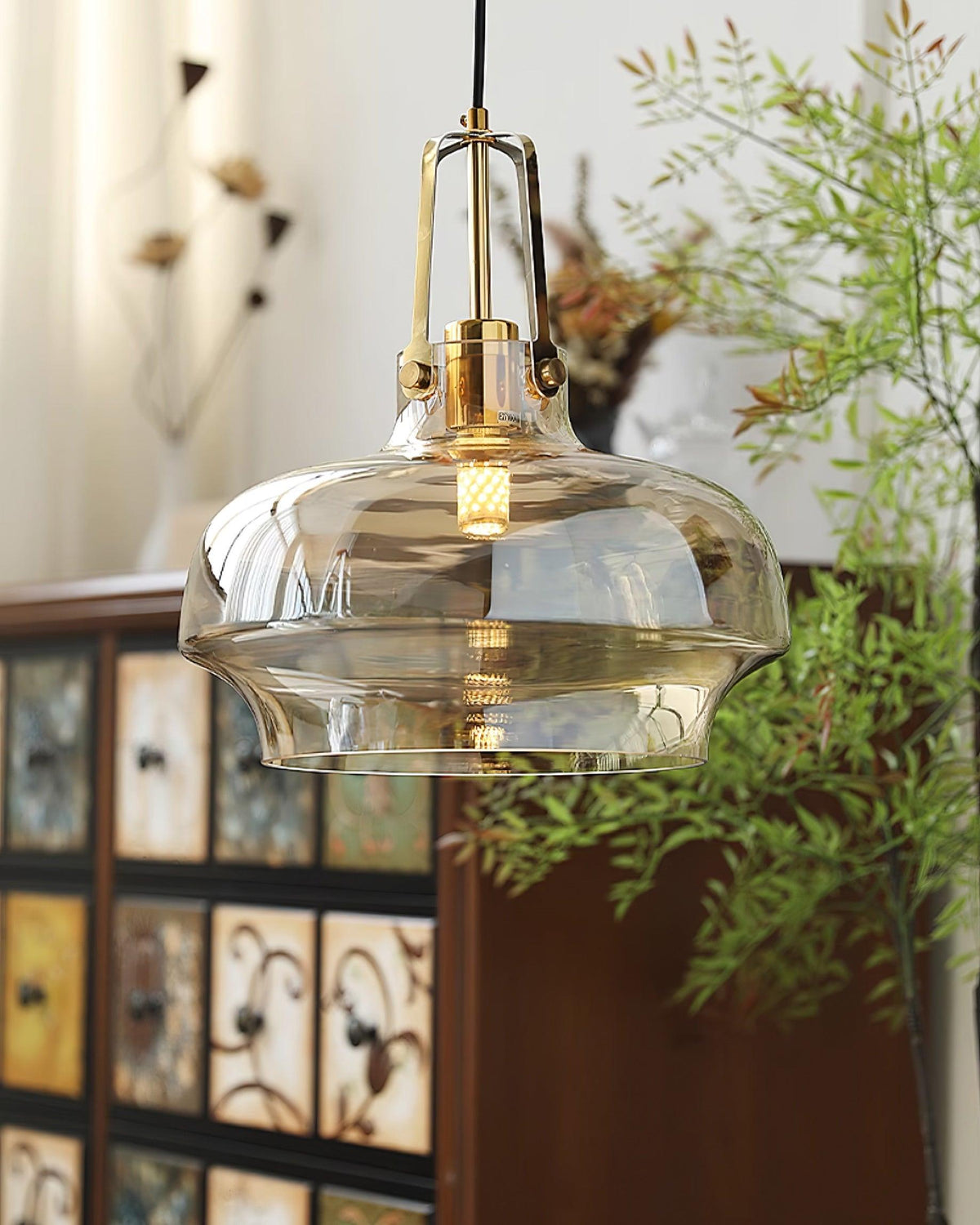 Liorarise Amber Glass Pendant Light with Brass Fittings