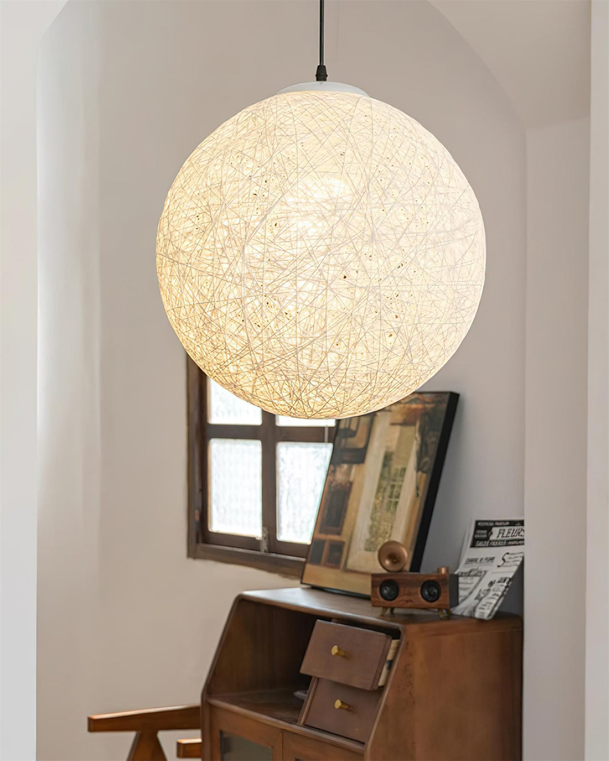 Rovira Pendant Light Hemp Rattan Sphere Bohemian