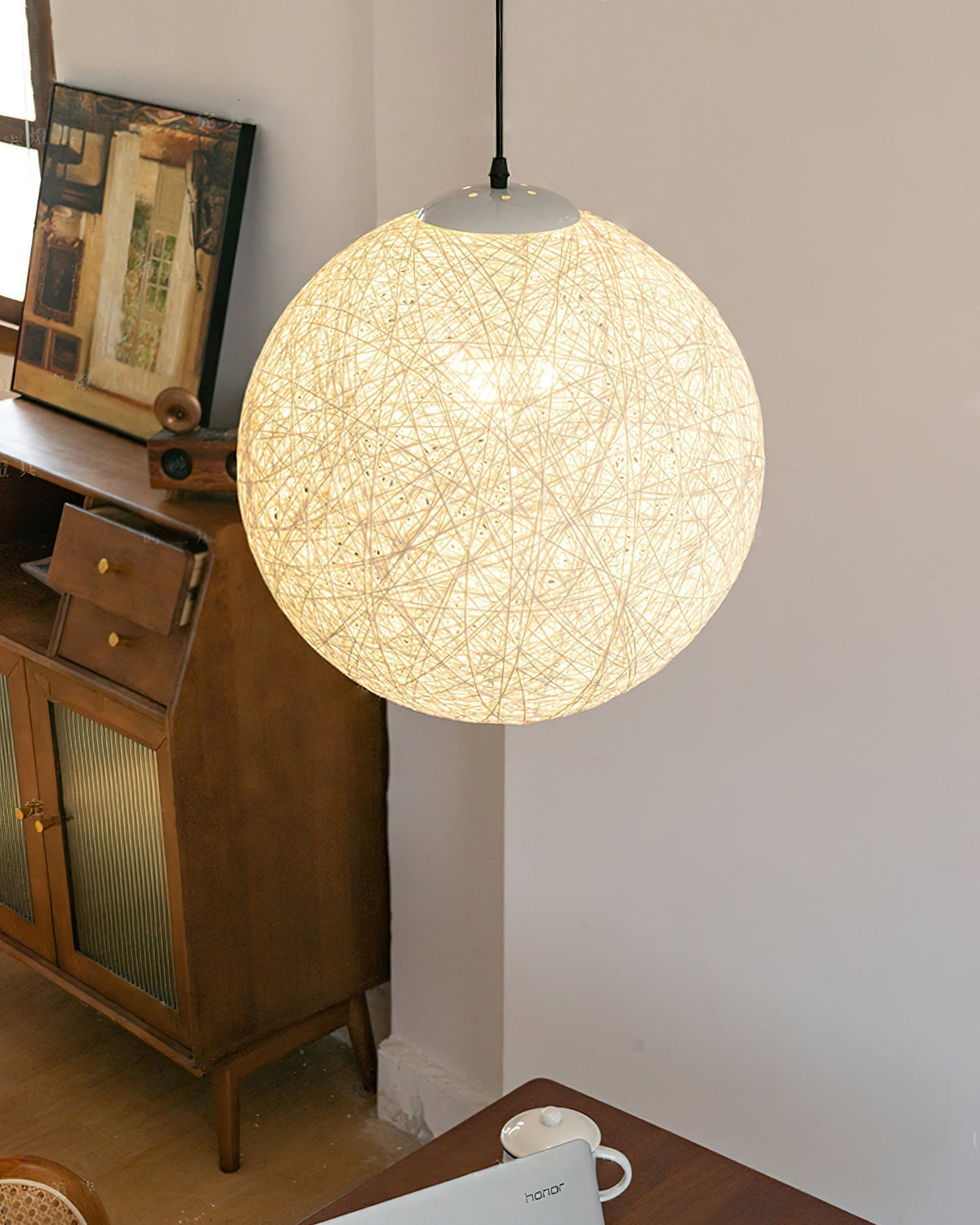 Rovira Pendant Light Hemp Rattan Sphere Bohemian