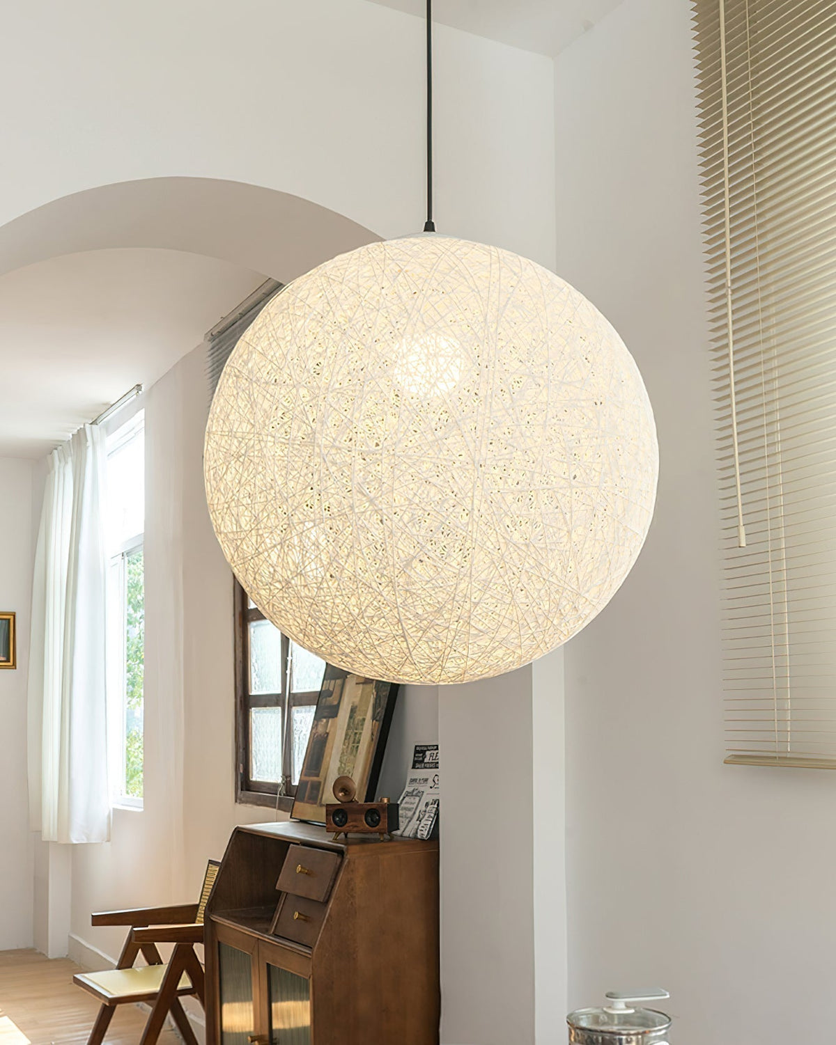Rovira Pendant Light Hemp Rattan Sphere Bohemian