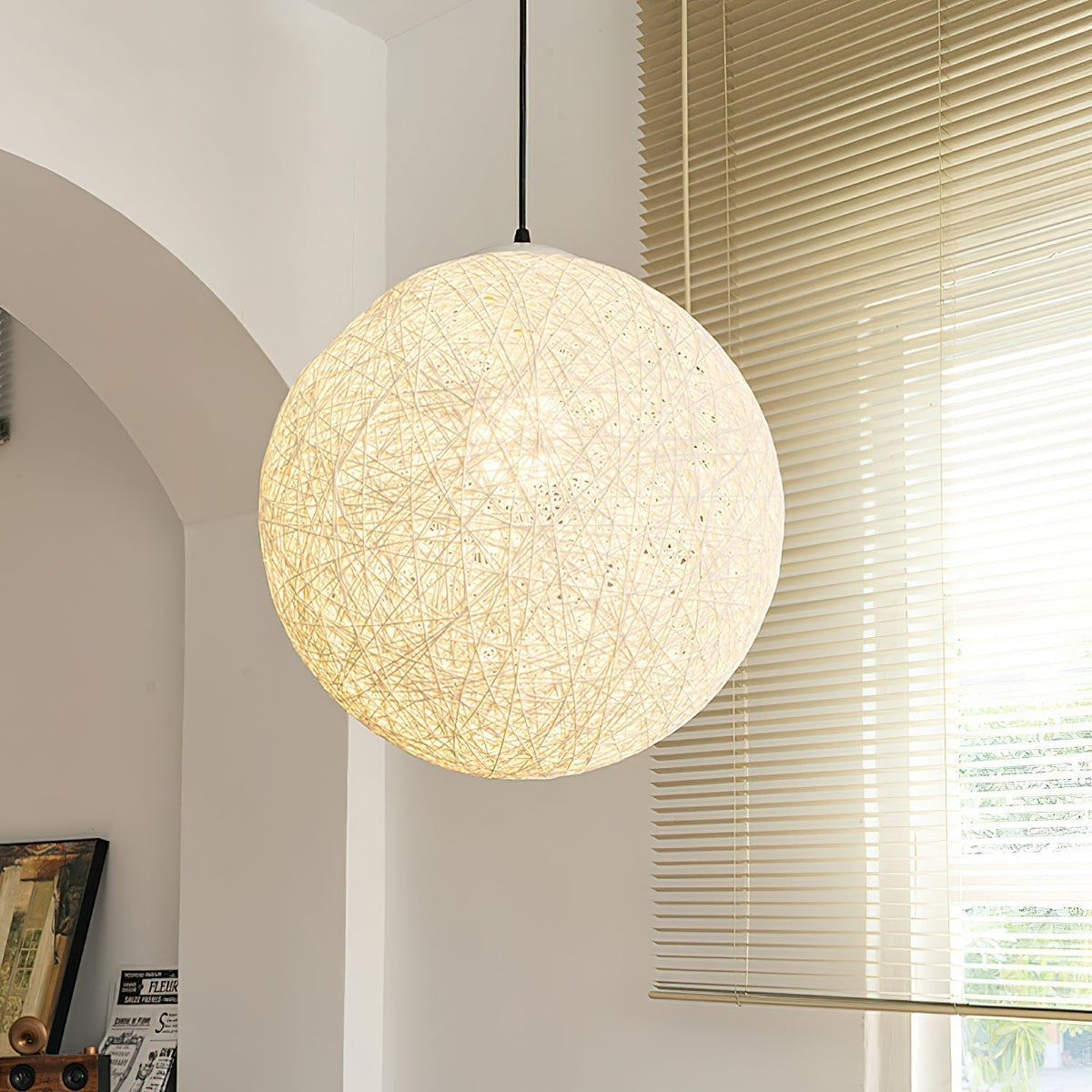 Rovira Pendant Light Hemp Rattan Sphere Bohemian
