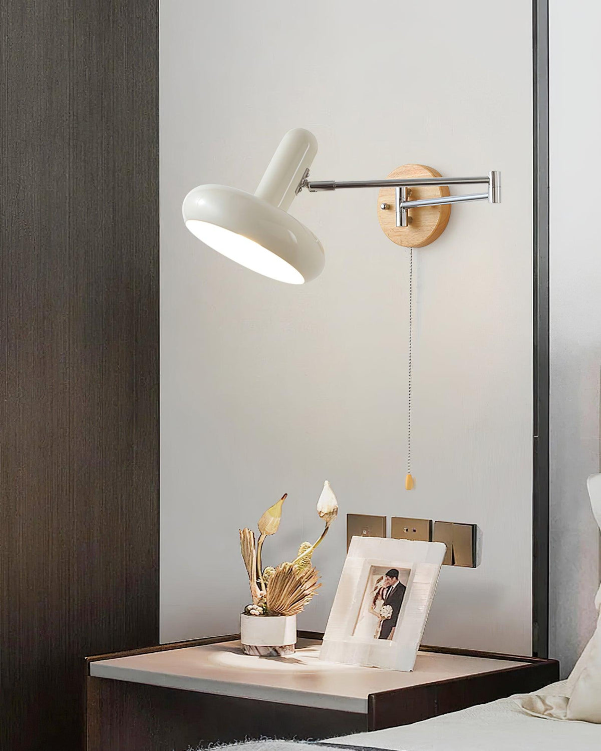 Wall Lamp Swivel Arm Rounded Shade Pull Chain Modern Retro