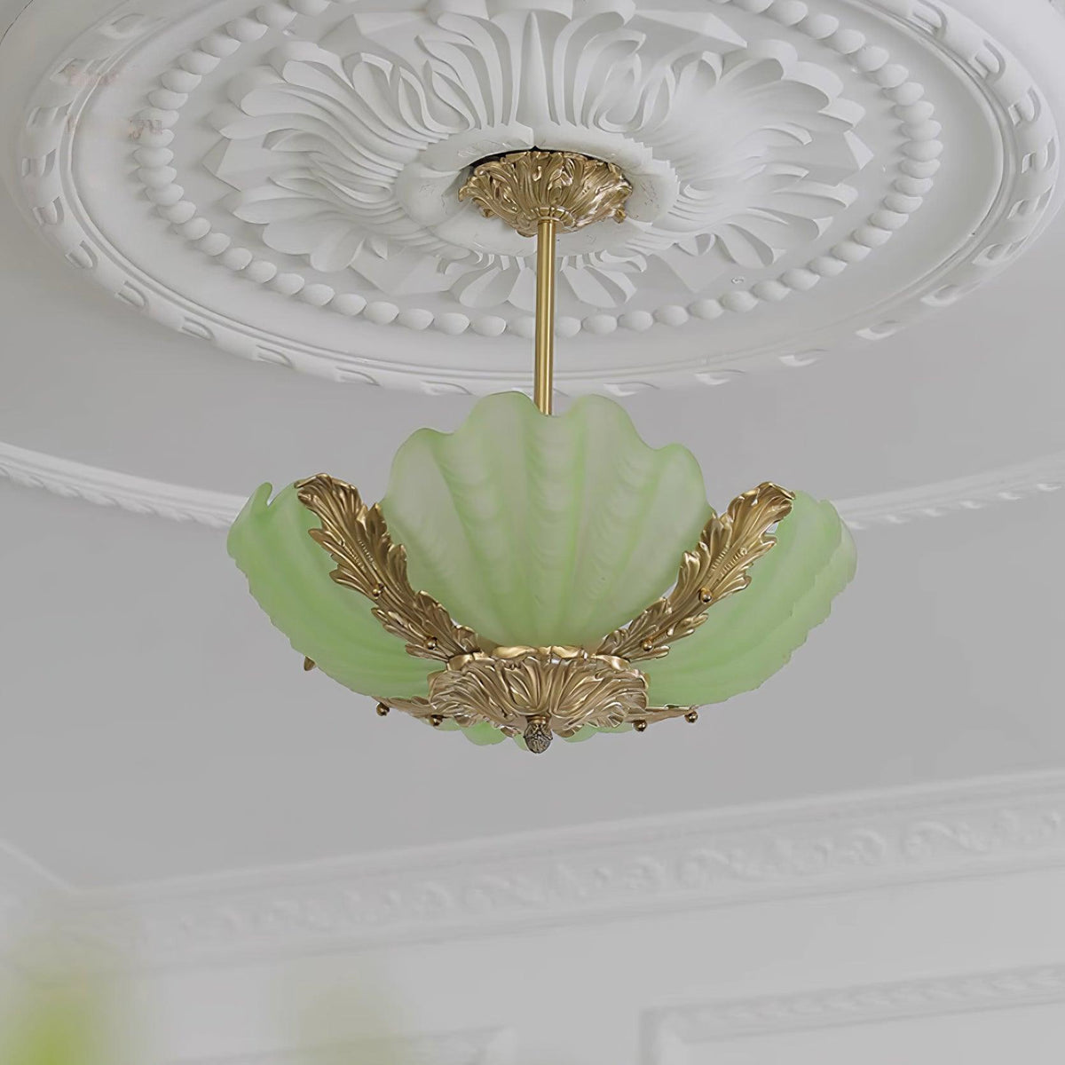 Murano Pendant Lamp Pink Shell Brass Baroque