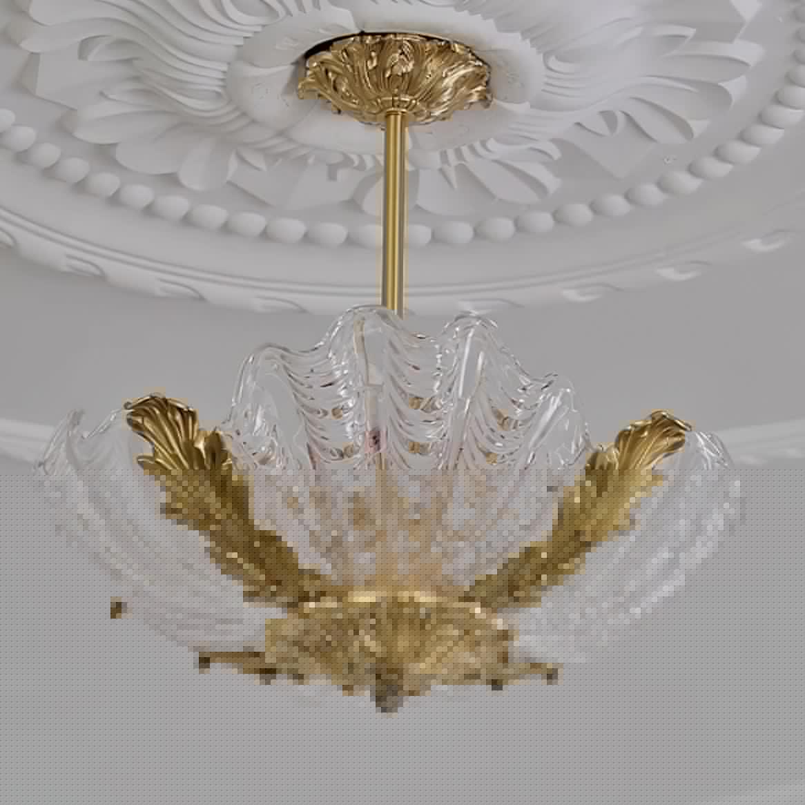 Murano Pendant Lamp Pink Shell Brass Baroque