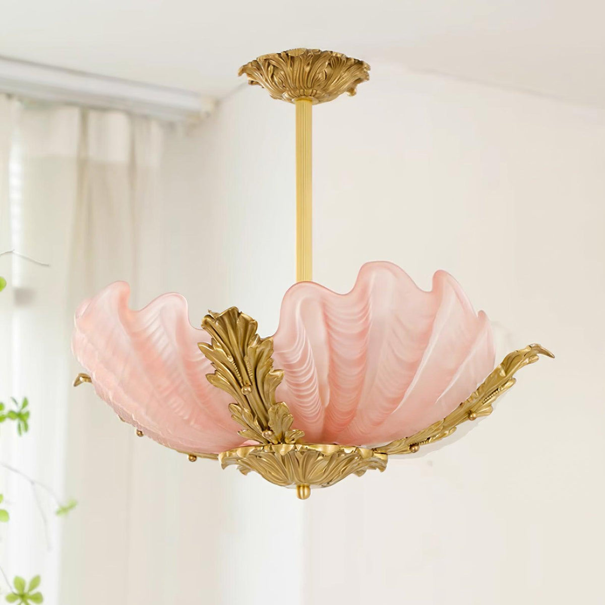Murano Pendant Lamp Pink Shell Brass Baroque