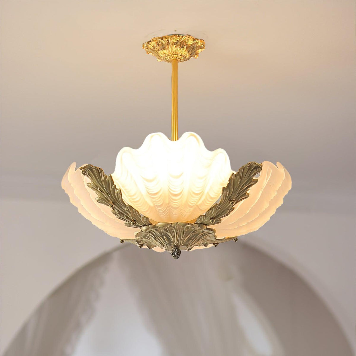 Murano Pendant Lamp Pink Shell Brass Baroque