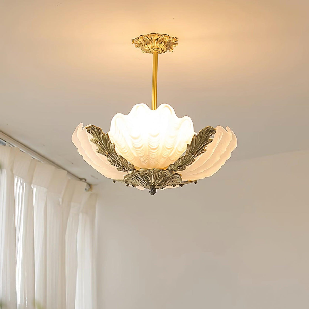 Murano Pendant Lamp Pink Shell Brass Baroque