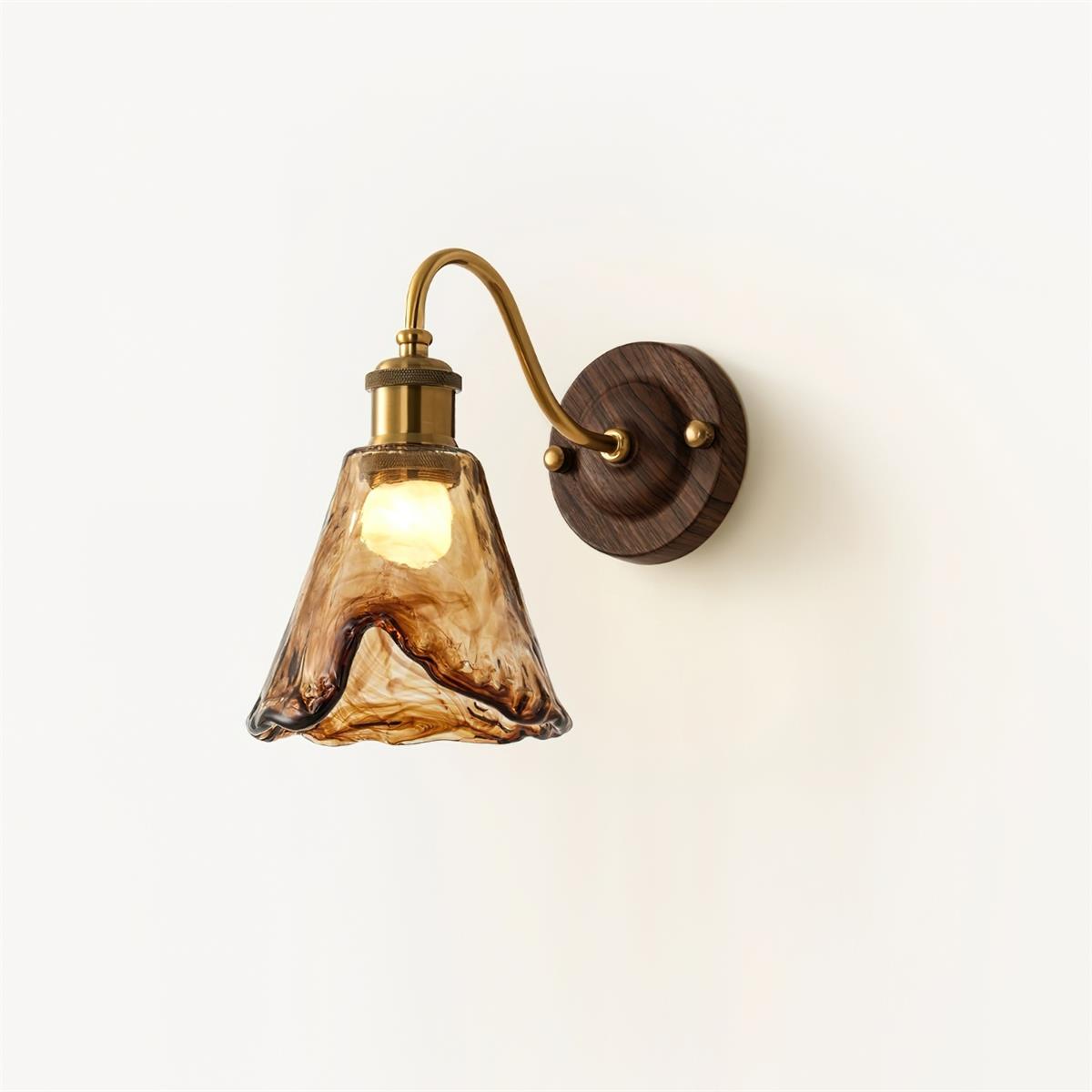 Nalia Wall Lamp Amber Glass Walnut Gold Vintage