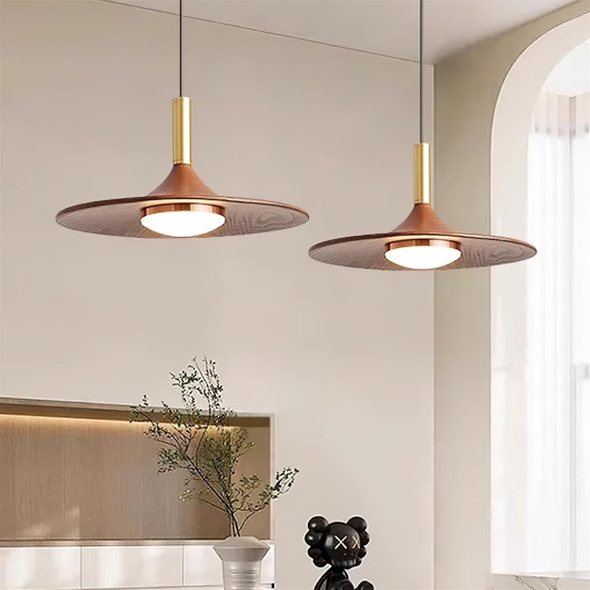 Kaelin Pendant Light Hat Shape Wood Midcentury