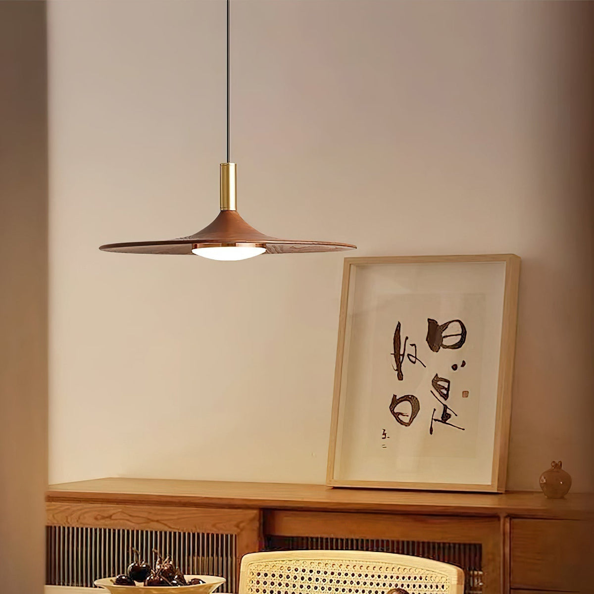 Kaelin Pendant Light Hat Shape Wood Midcentury