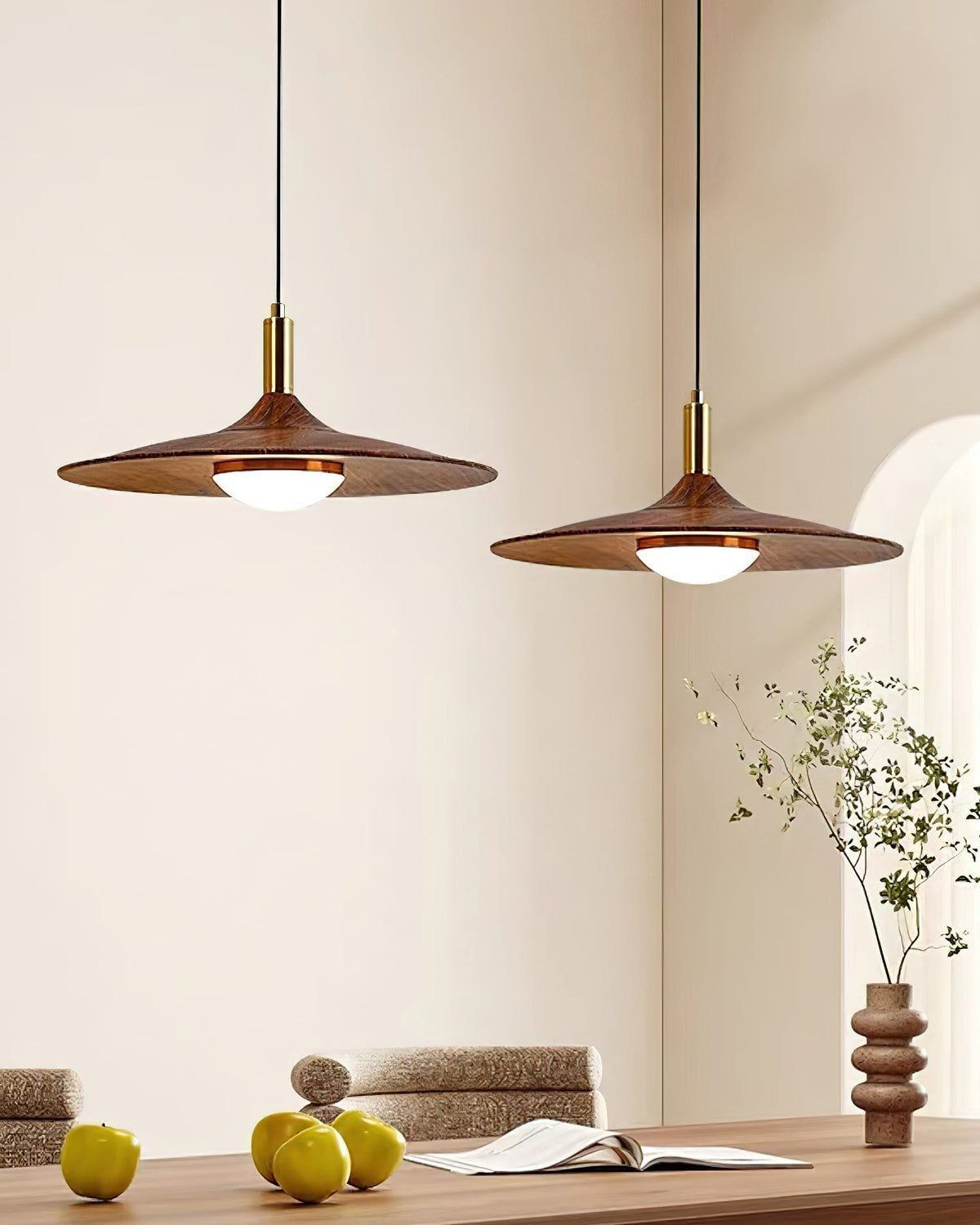 Kaelin Pendant Light Hat Shape Wood Midcentury