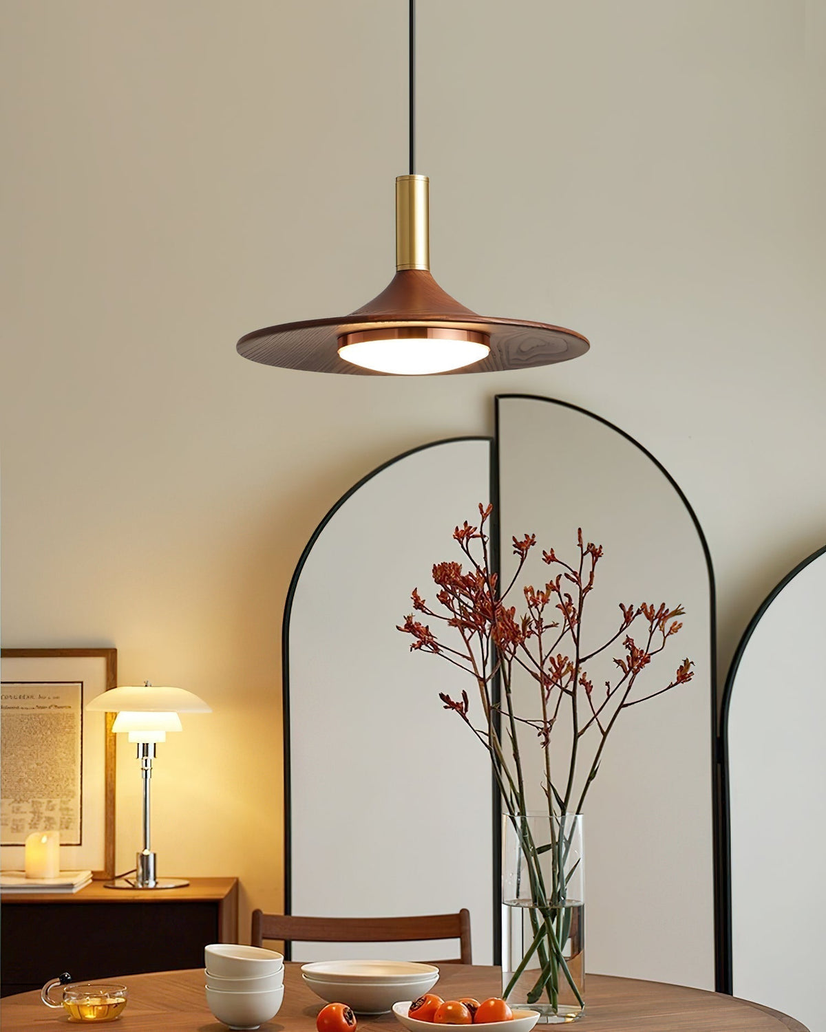 Kaelin Pendant Light Hat Shape Wood Midcentury