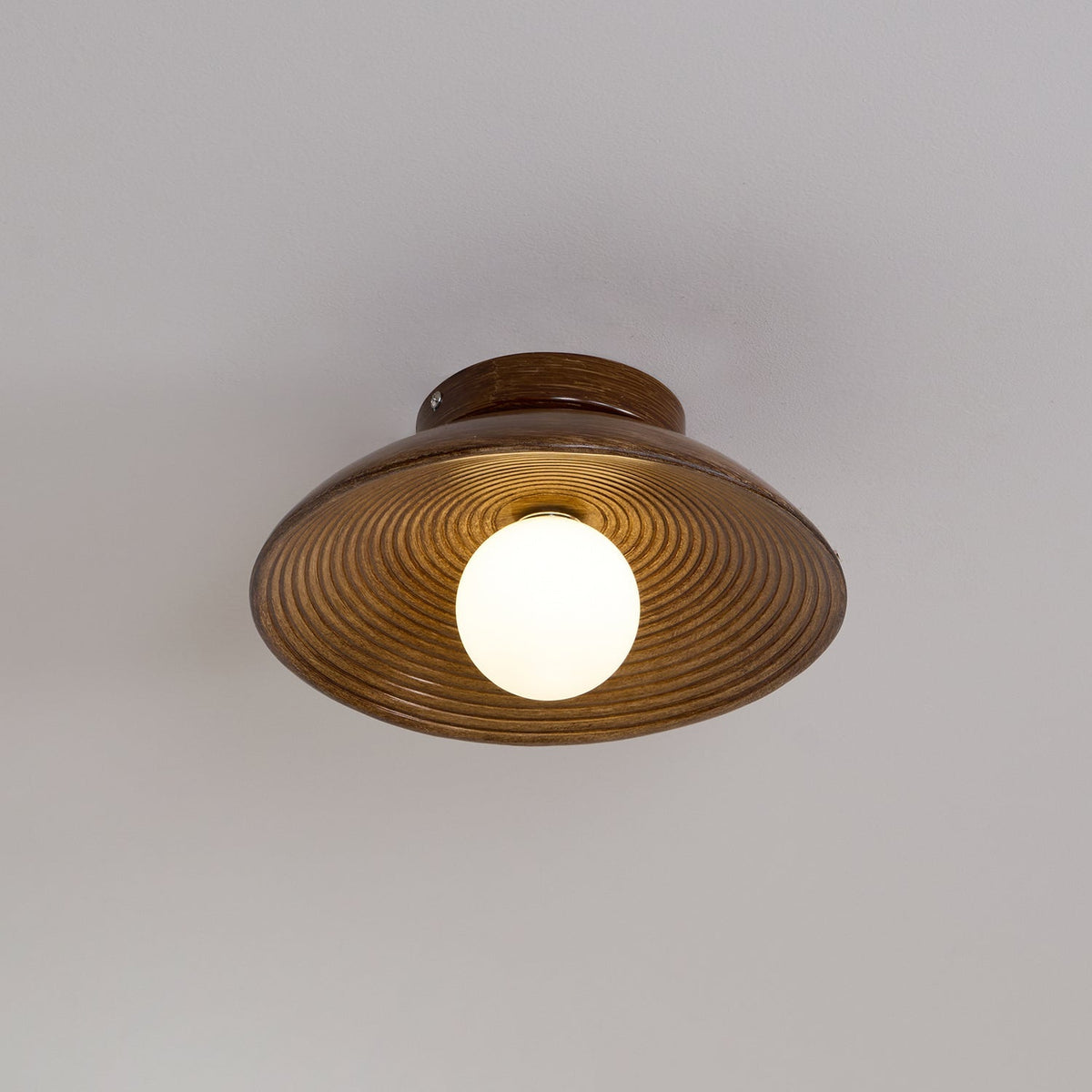 Zira Wooden Flush Mount Ceiling Light with Round Globe