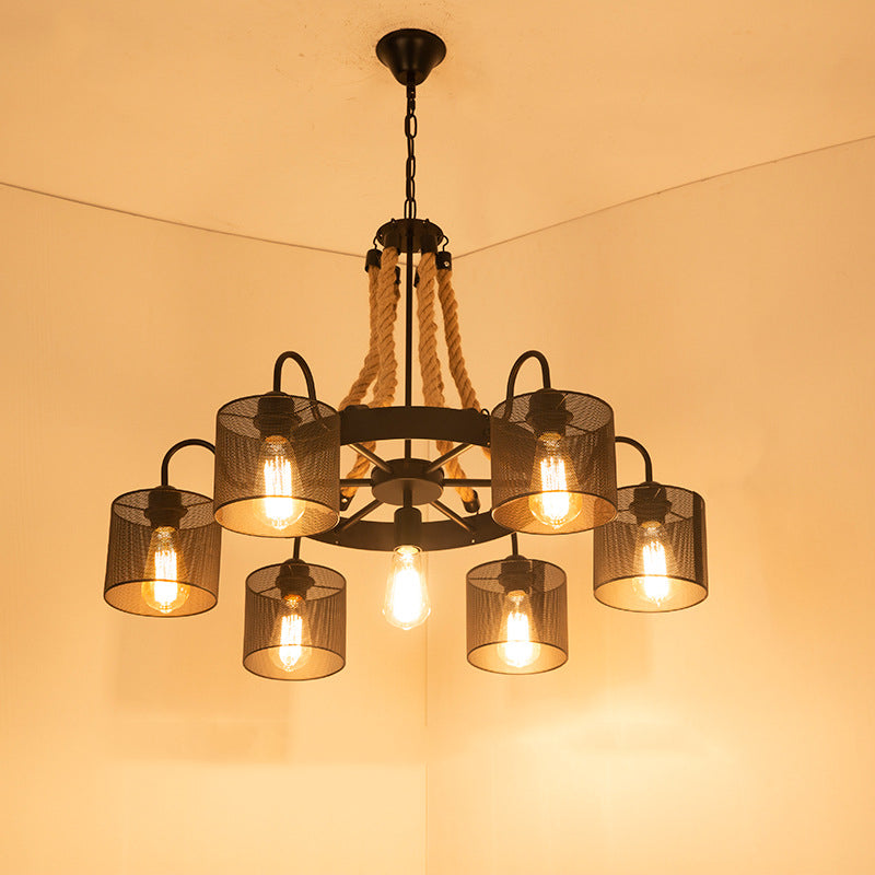 Ceraleno Vintage LED Pendant Light Black Rope/Metal Living Room