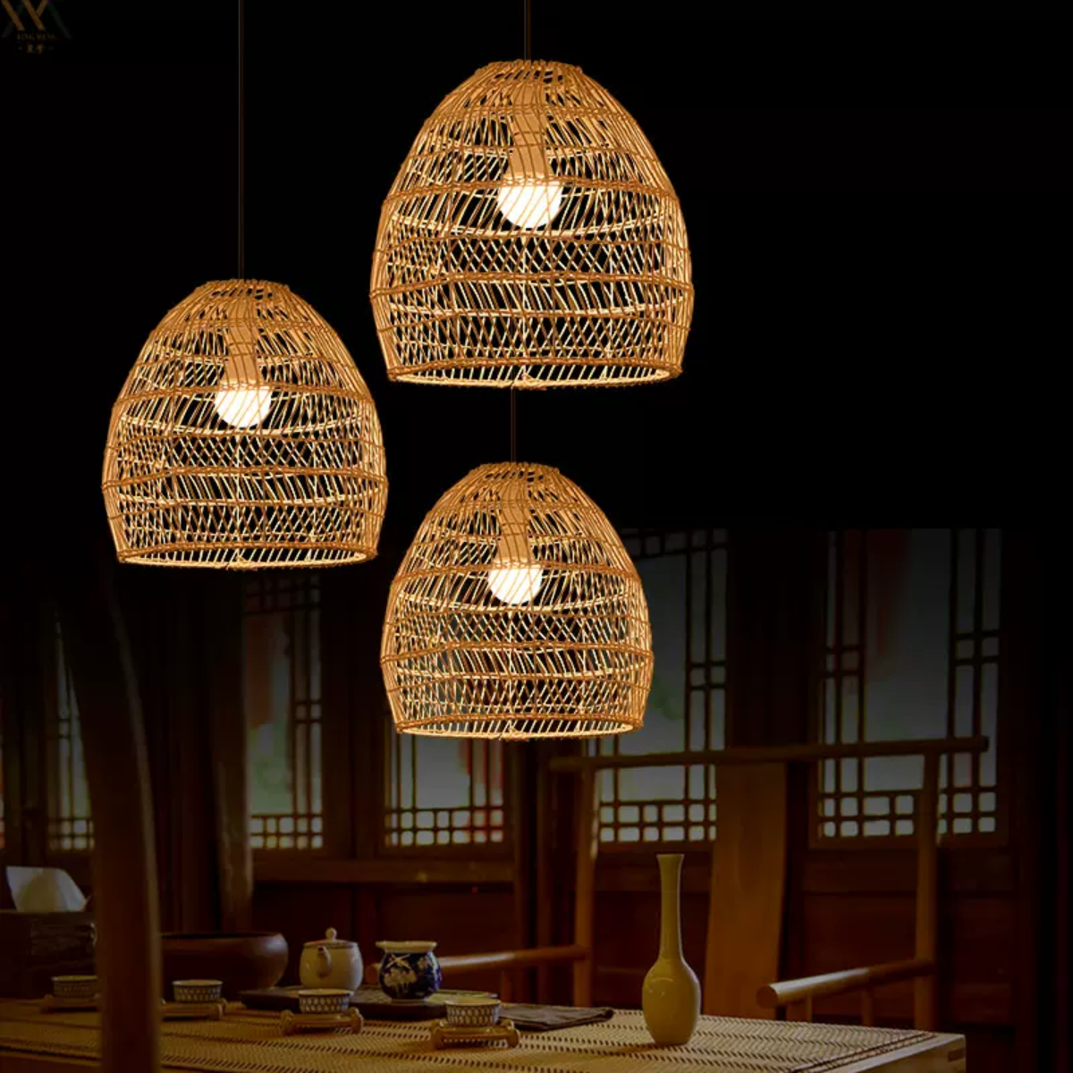 Nivakon Design Retro LED Pendant Light Black/Wood Wood Bedroom/Living Room/Study Room/Hall