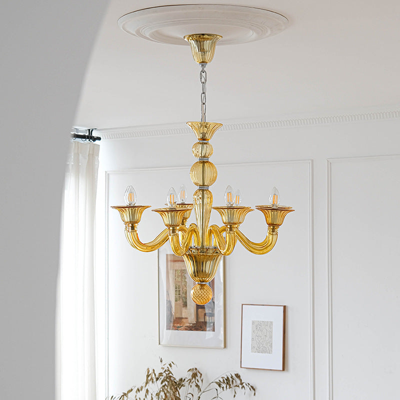 Subugiro Chandelier Retro Glass Yellow&Green&Clear