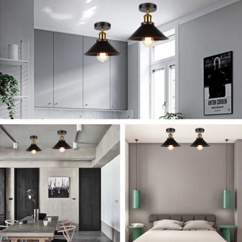 Cokikan Industrial Cone Metal Ceiling Light, Black