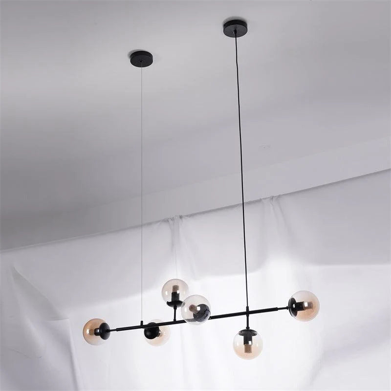 Cagubit Industrial Long Linear Metal Hanging Bubble Multi Clear Glass Bulb Bedroom Pendant Light Brass/Black