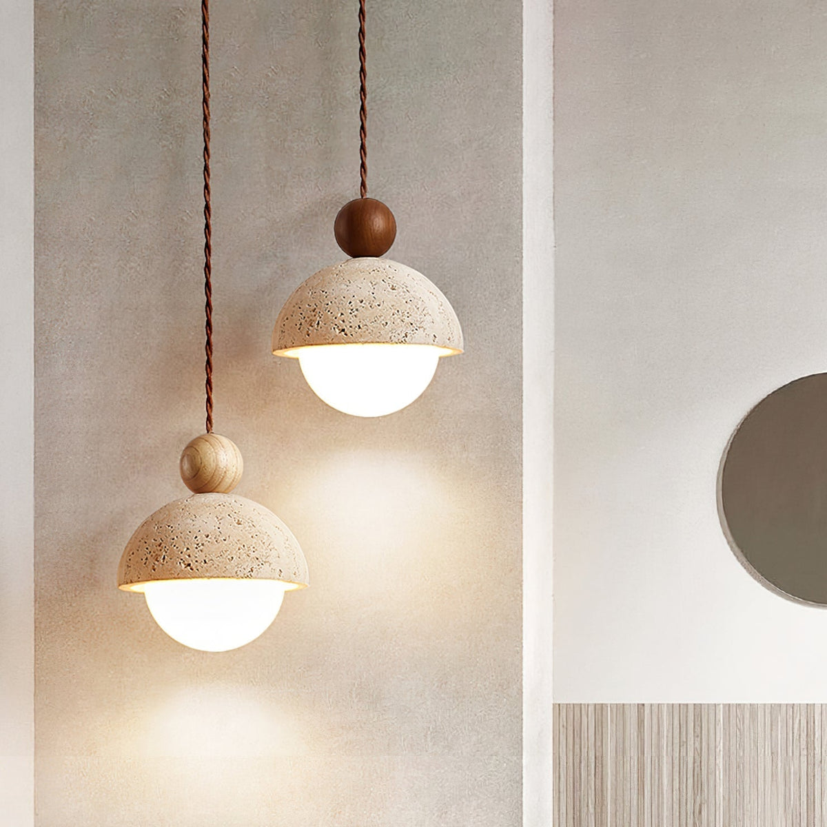 Dimerak Pendant Light Travertine Dome Glass